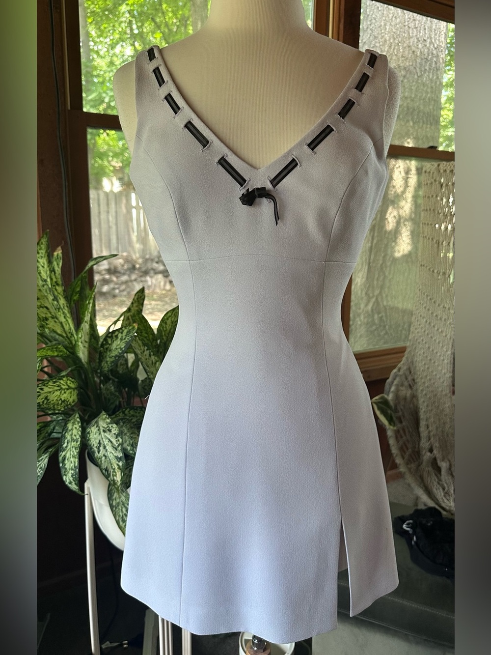 RARE Vintage Bebe dress. Color is a lavender purple with black ribbon trim Y2K